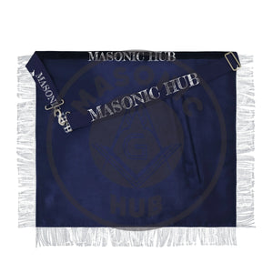 Masonic Past Master Apron – Hand-Embroidered Lambskin & Navy Blue Velvet with Silver Bullion Trim Masonic Hub