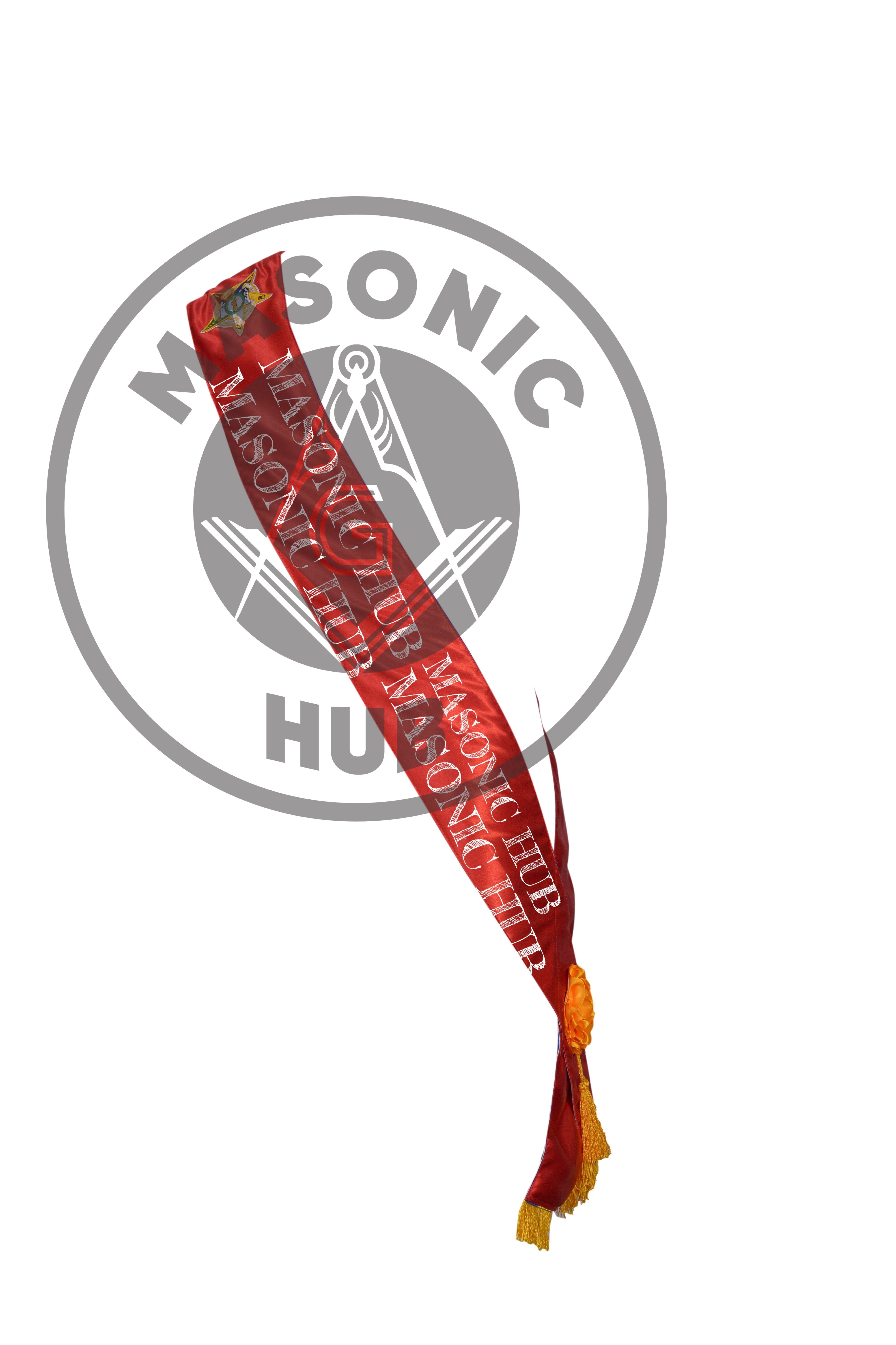 Reversible OES Sash with Hand-Embroidered Logo – Double-Sided Design with Amaranth Emblem & Gold Fringe Tassel Masonic Hub
