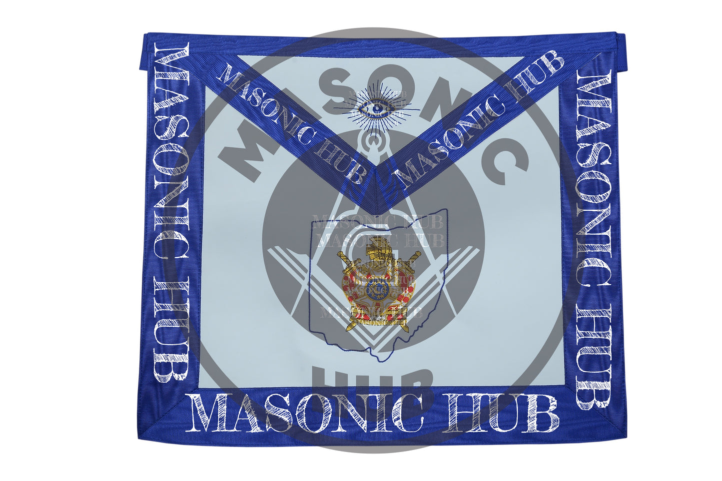 Custom DeMolay Masonic Apron – Hand-Embroidered on 100% Lambskin with State Outline & All-Seeing Eye
