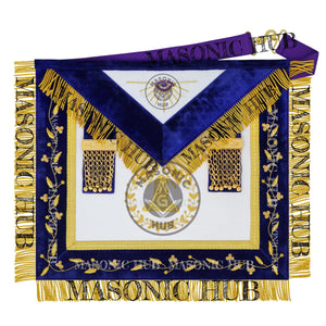 Grand Lodge Officer Aprons Set of 12 – Freemason Lambskin Regalia with Gold Bullion Hand Embroidery, Chain Collars, Jewels & Cuffs Masonic Hub