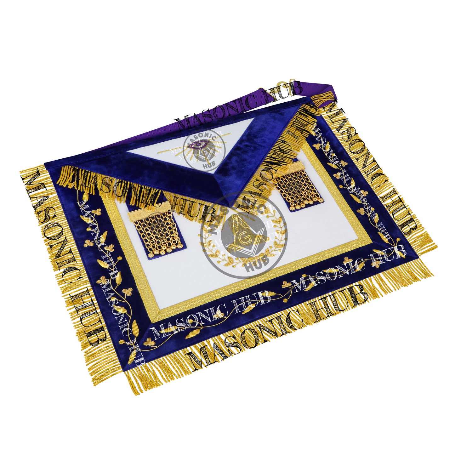 Masonic Grand Lodge Senior Warden Regalia Set – Hand Embroidered Lambskin Apron, Collar, Jewel & Cuffs – Gold Bullion Finish