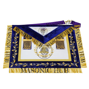 Masonic Grand Lodge Senior Warden Regalia Set – Hand Embroidered Lambskin Apron, Collar, Jewel & Cuffs – Gold Bullion Finish Masonic Hub