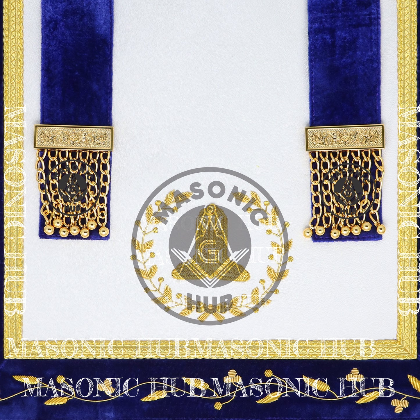 Masonic Grand Lodge Senior Warden Regalia Set – Hand Embroidered Lambskin Apron, Collar, Jewel & Cuffs – Gold Bullion Finish