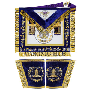 Masonic Grand Lodge Senior Warden Regalia Set – Hand Embroidered Lambskin Apron, Collar, Jewel & Cuffs – Gold Bullion Finish Masonic Hub