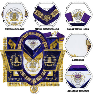 Masonic Grand Lodge Senior Warden Regalia Set – Hand Embroidered Lambskin Apron, Collar, Jewel & Cuffs – Gold Bullion Finish Masonic Hub