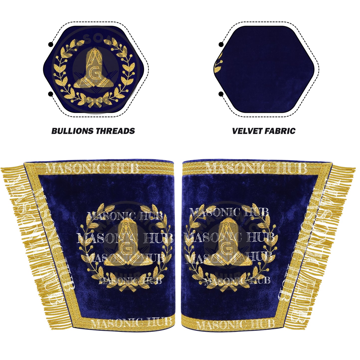 Masonic Grand Lodge Senior Warden Cuffs Set – Hand Embroidered Gold Bullion