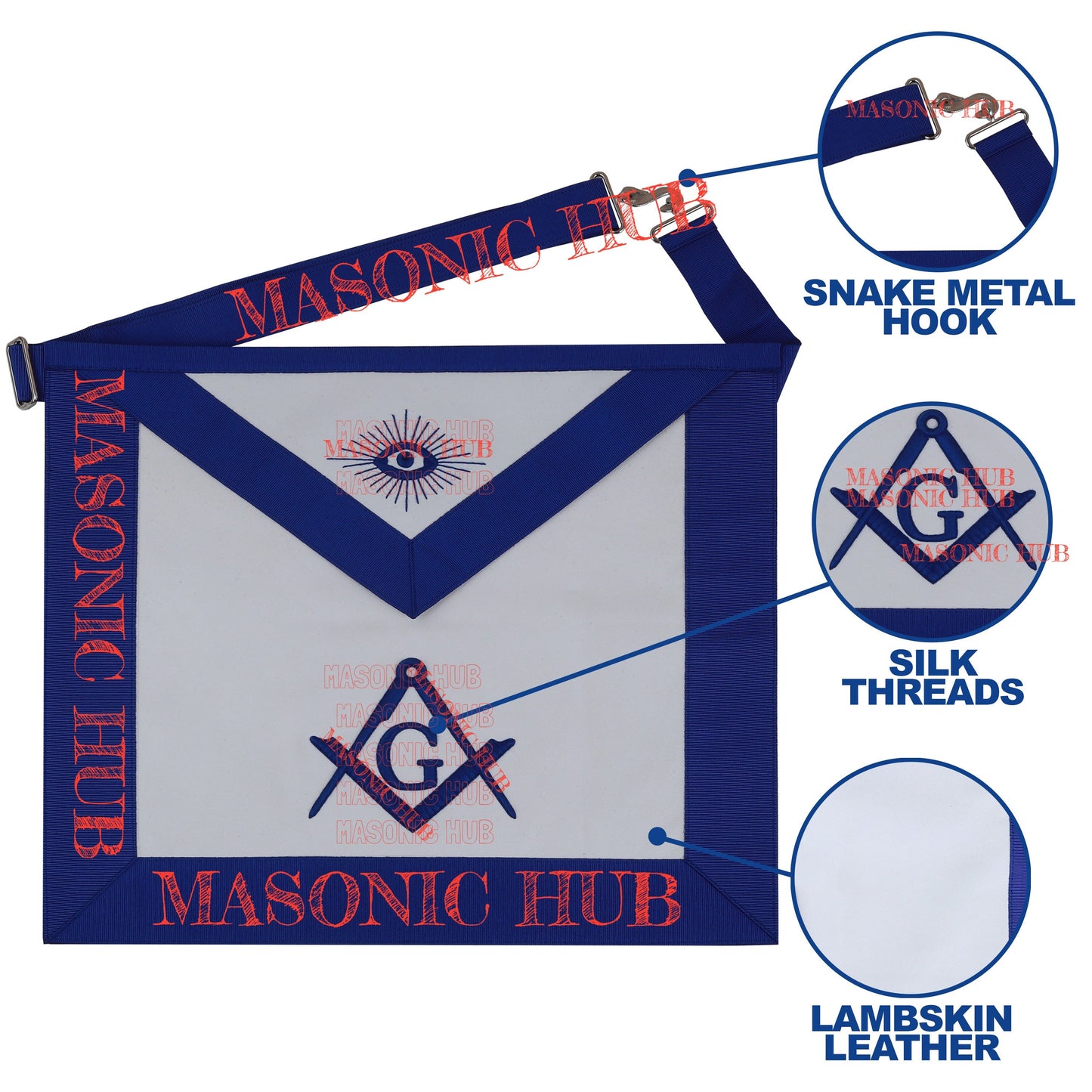 Masonic Master Mason Lambskin Apron Third Degree Blue Silk Embroidery Freemason