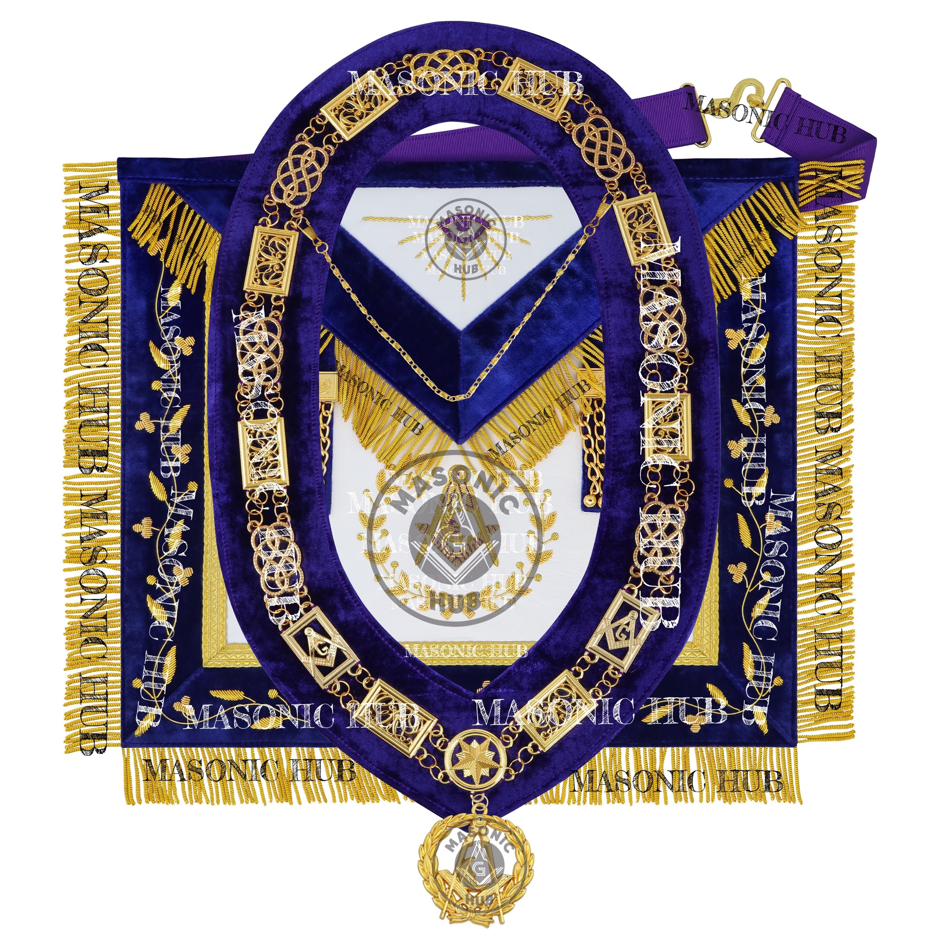 Masonic Grand Lodge Junior Deacon Regalia Set – Hand Embroidered Lambskin Apron Masonic Hub