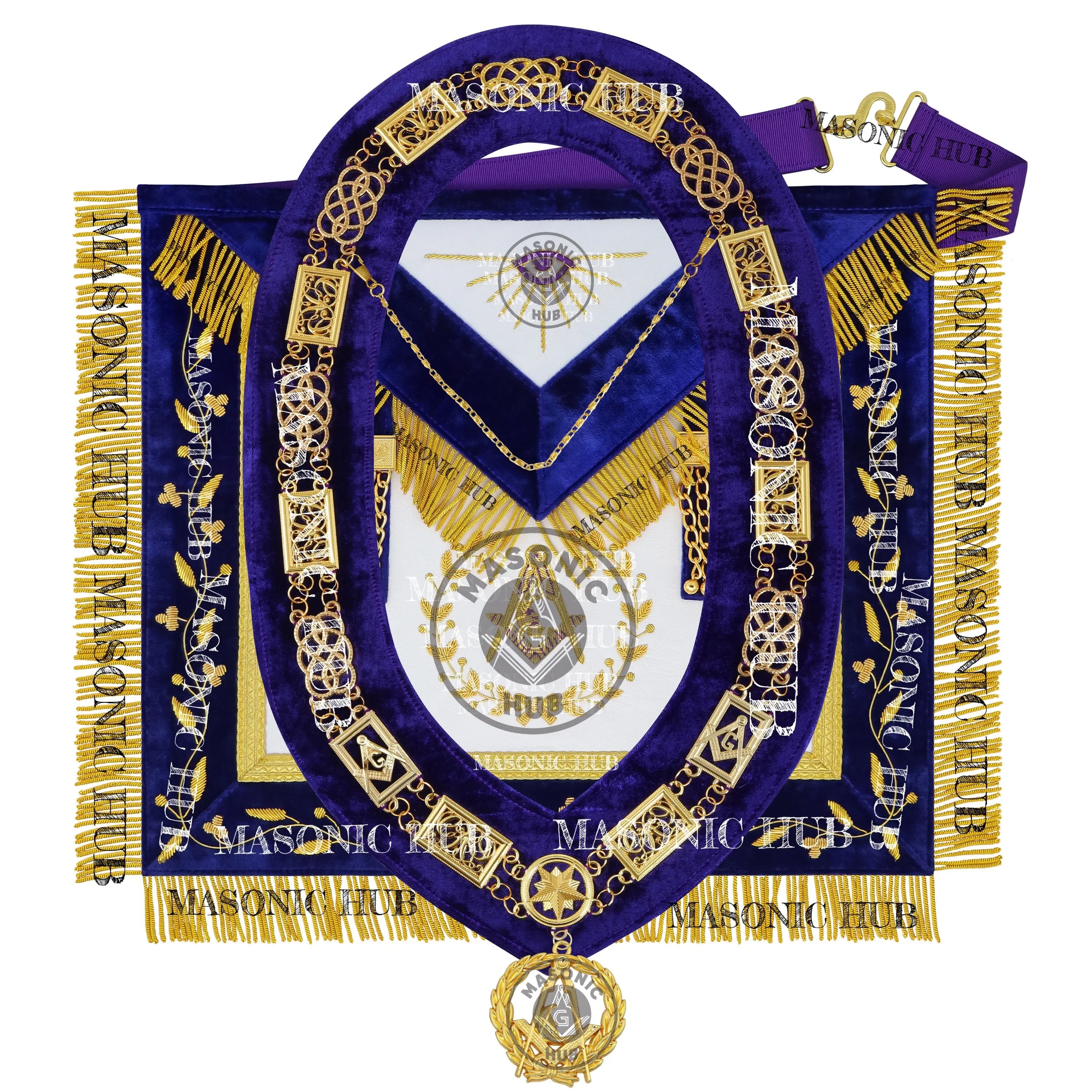 Masonic Grand Lodge Junior Deacon Regalia Set – Hand Embroidered Lambskin Apron Masonic Hub
