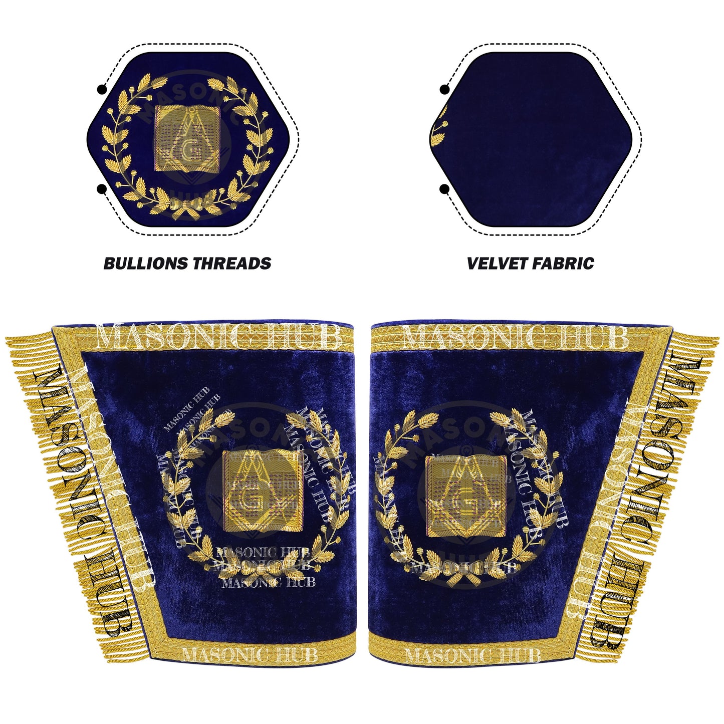 Masonic Grand Lodge Lecturer Cuffs Set – Hand Embroidered Gold Bullion