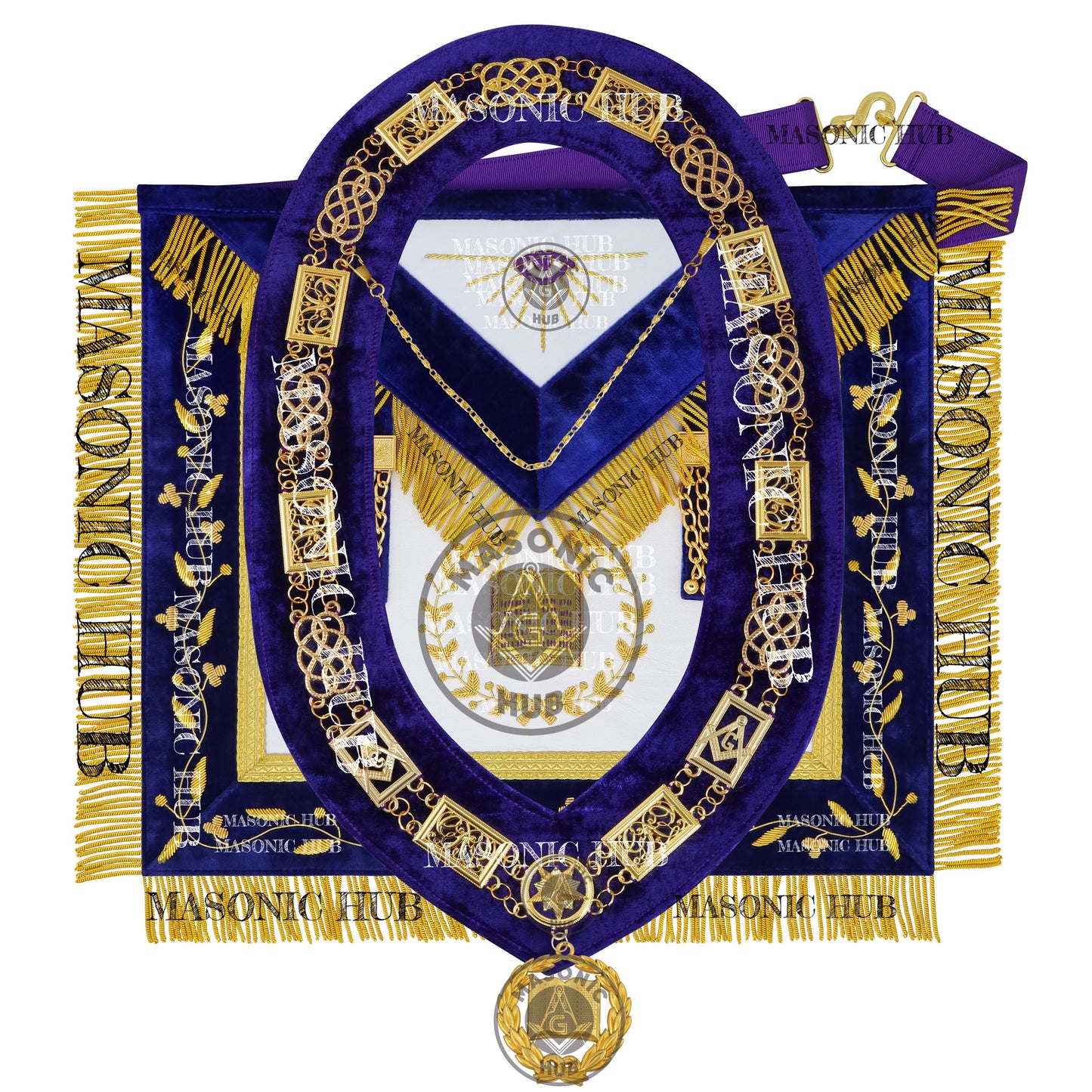 Masonic Grand Lodge Lecturer Regalia Set – Hand Embroidered Lambskin Apron