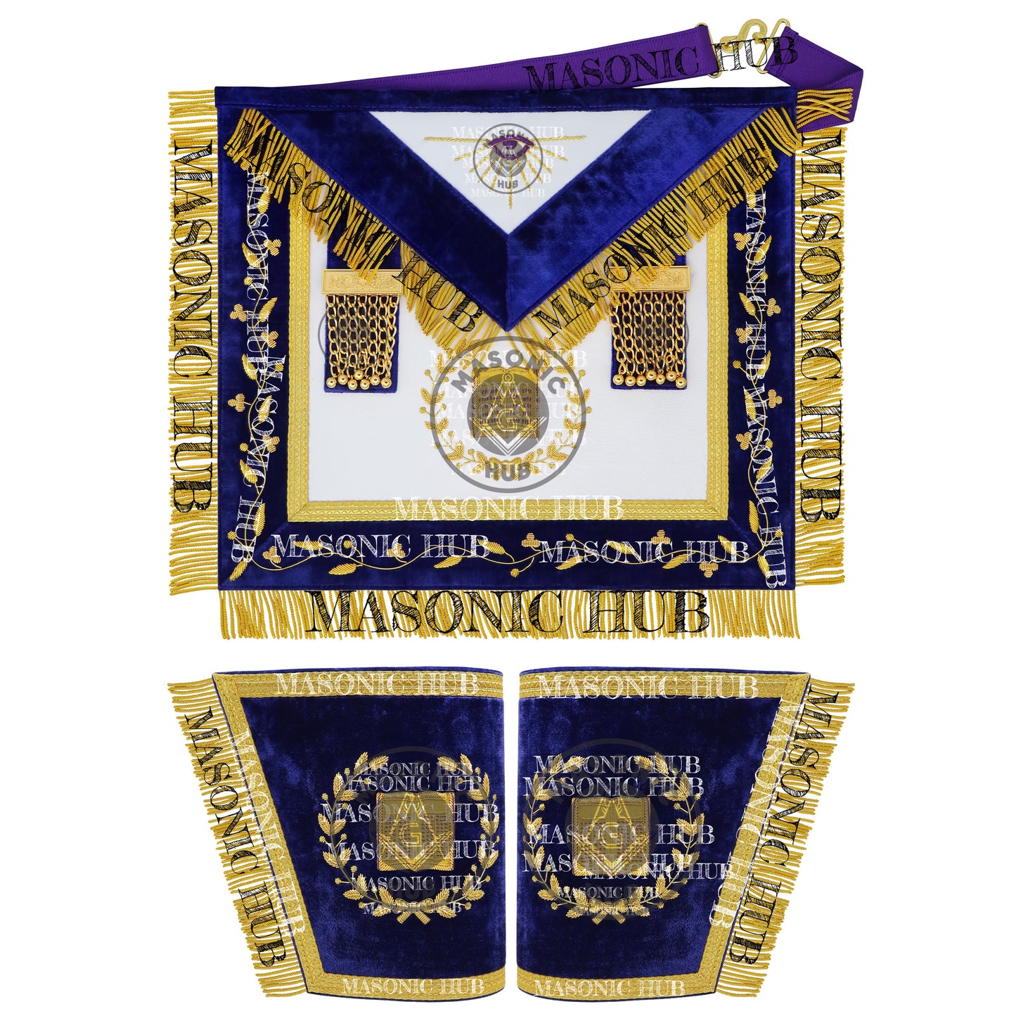Masonic Grand Lodge Lecturer Regalia Set – Hand Embroidered Lambskin Apron