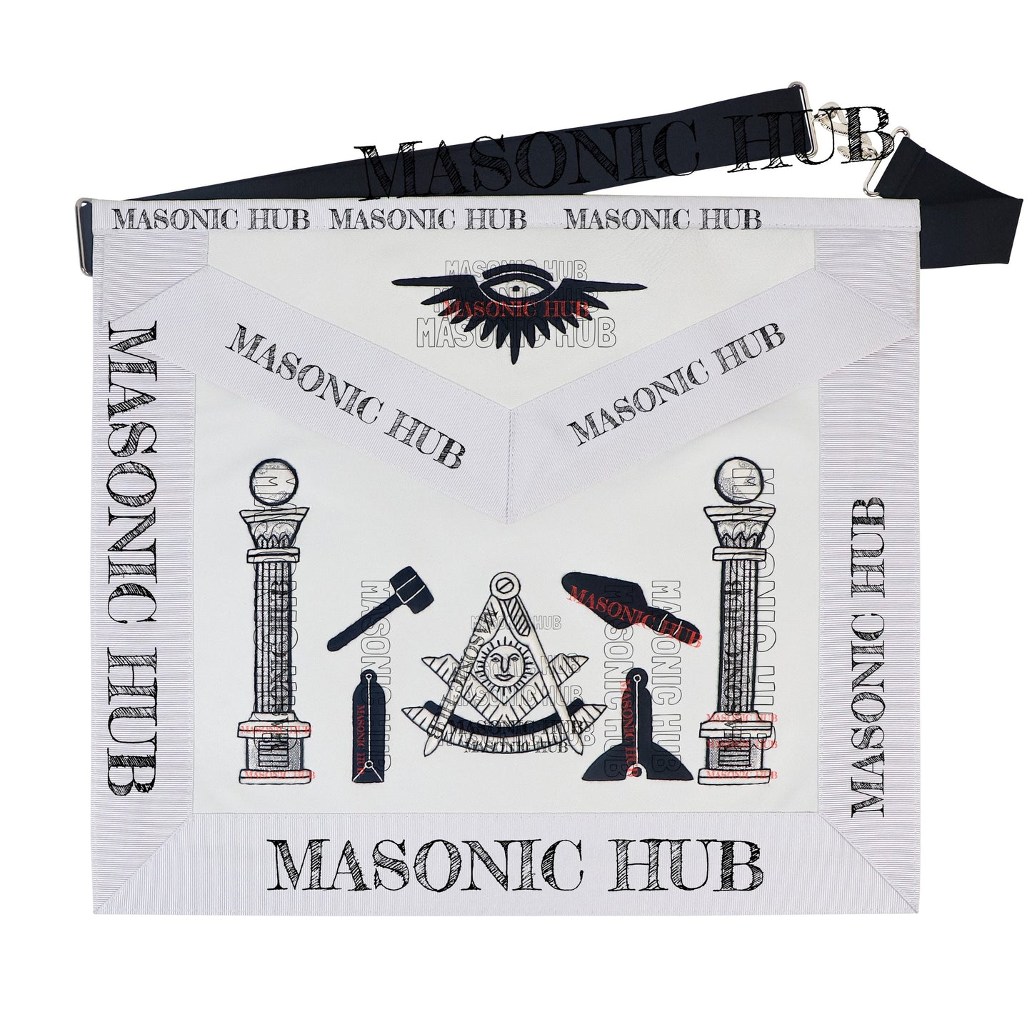 Masonic Past Master Tools Apron - Lambskin & Silk Threads - Hand Embroidered