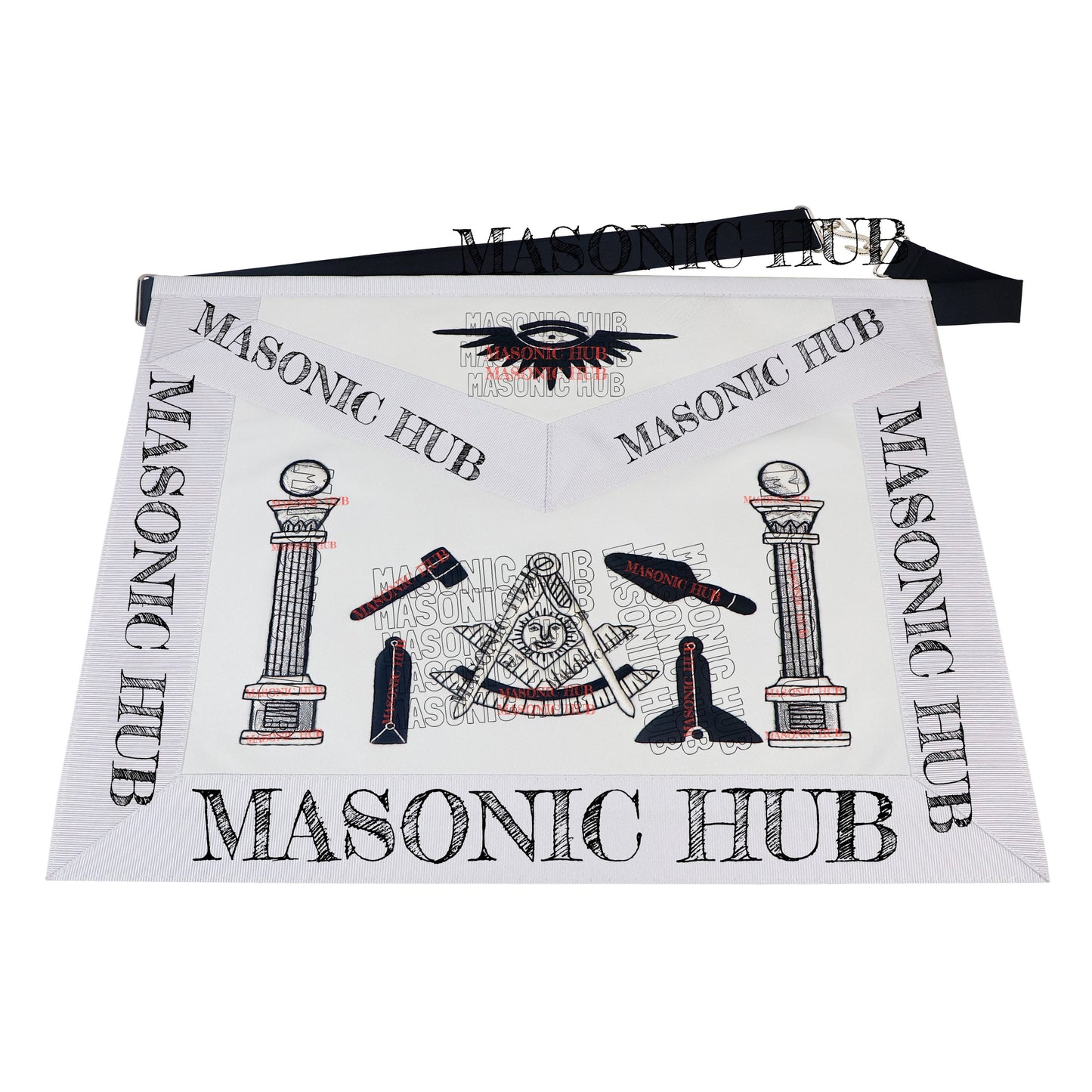 Masonic Past Master Tools Apron - Lambskin & Silk Threads - Hand Embroidered