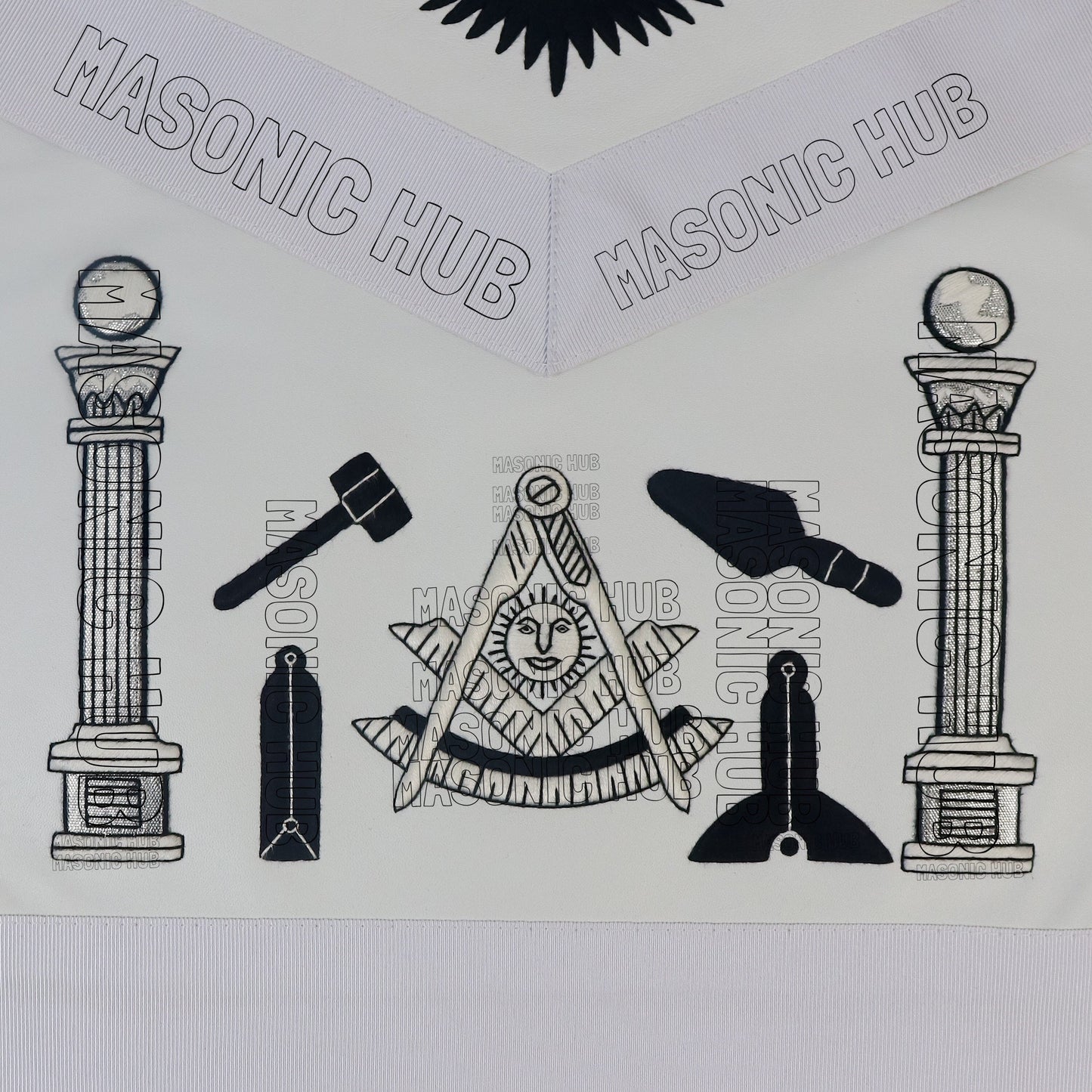 Masonic Past Master Tools Apron - Lambskin & Silk Threads - Hand Embroidered