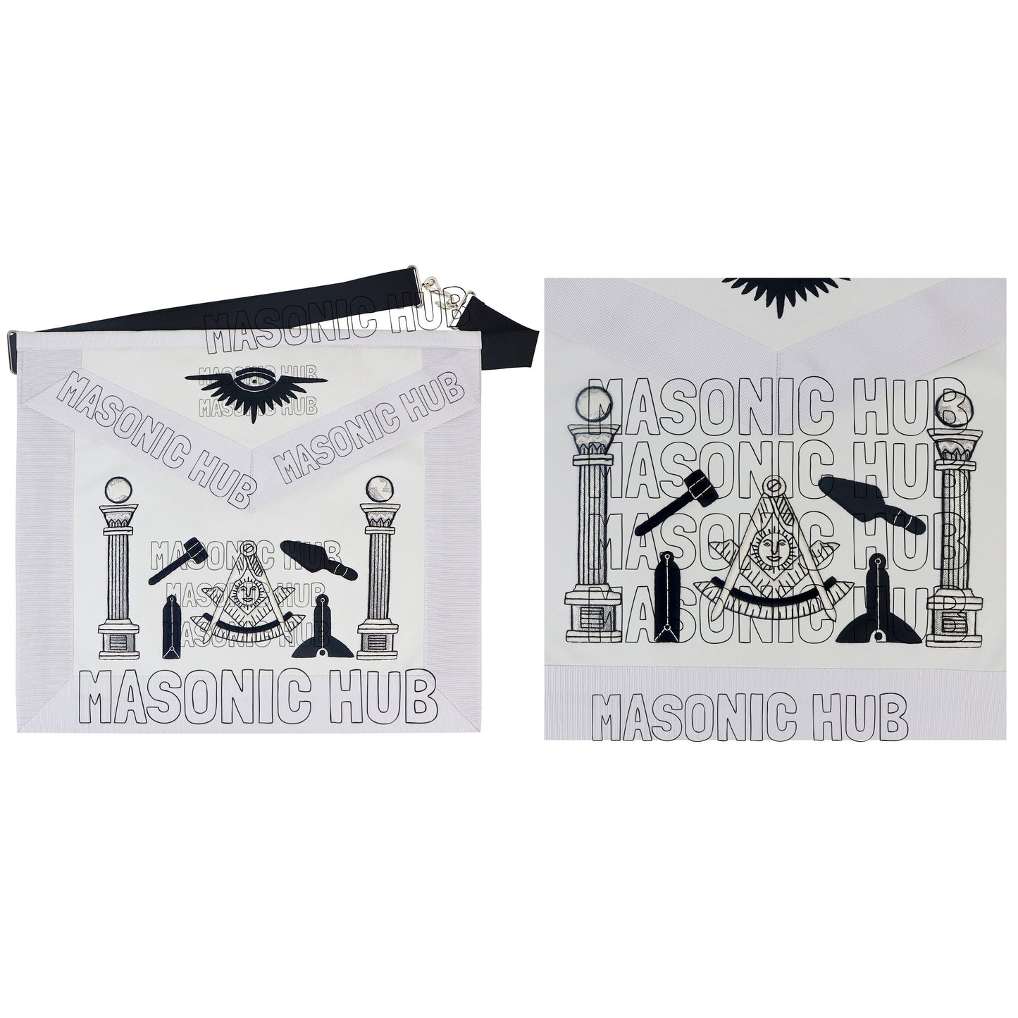 Masonic Past Master Tools Apron - Lambskin & Silk Threads - Hand Embroidered