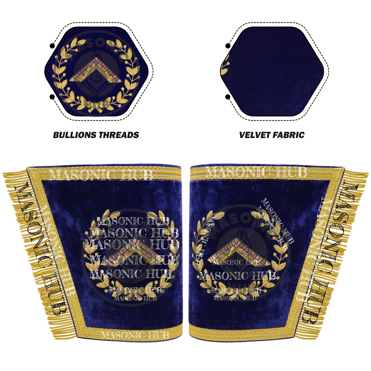 Masonic Grand Lodge Worshipful Master Cuffs Set – Hand Embroidered Gold Bullion