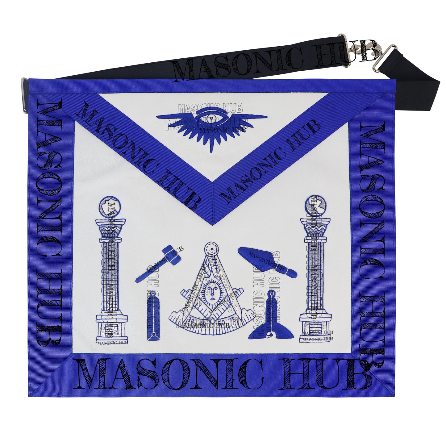 Masonic Past Master Working Tools Apron - Lambskin & Silk Threads - Hand Embroidered