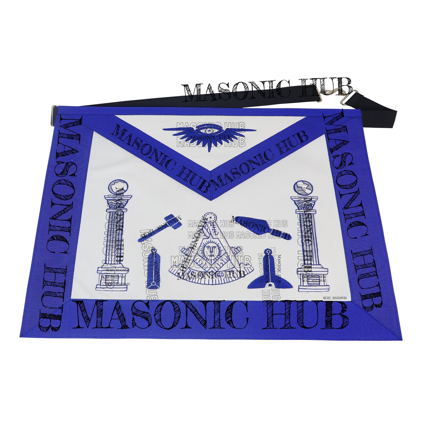 Masonic Past Master Working Tools Apron - Lambskin & Silk Threads - Hand Embroidered