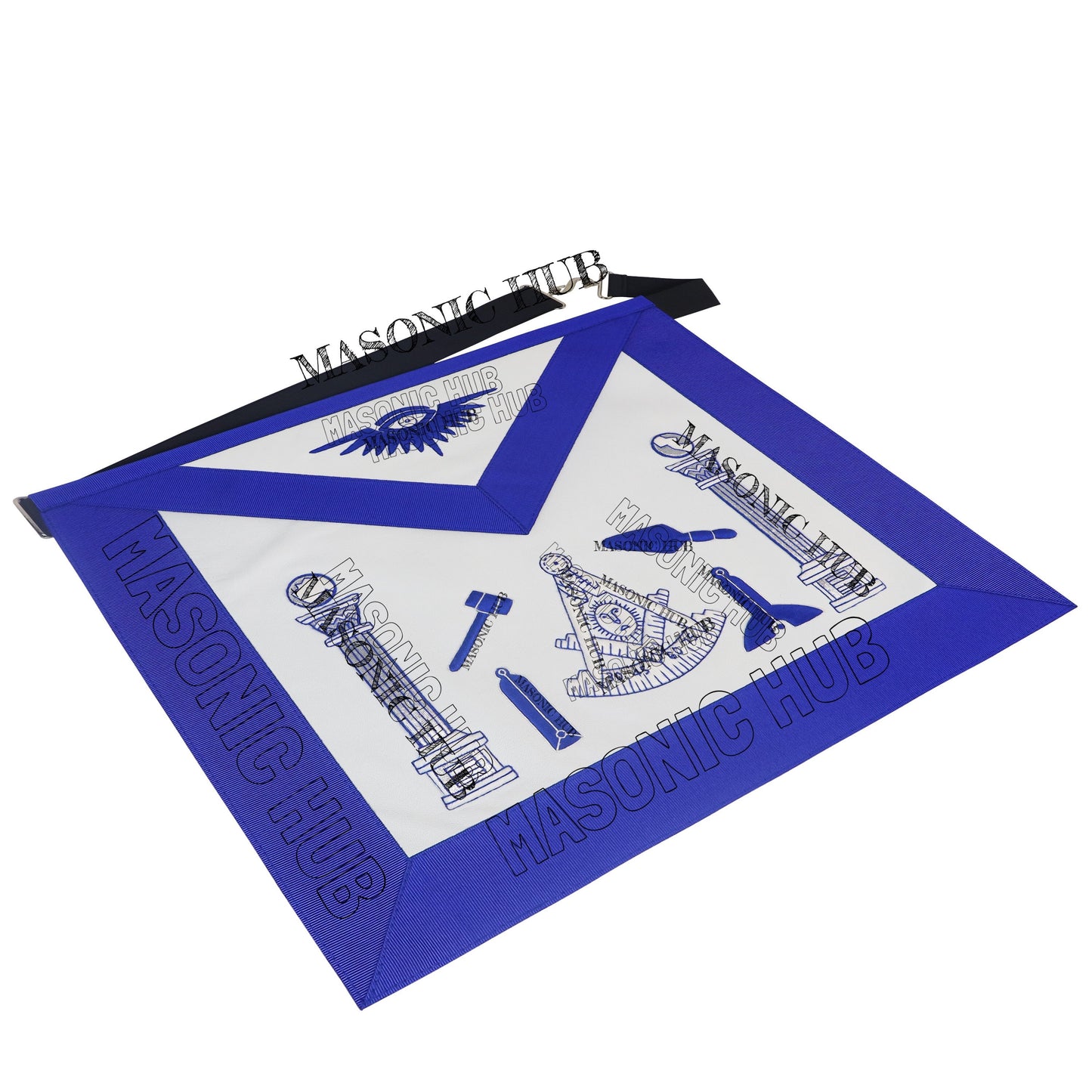 Masonic Past Master Working Tools Apron - Lambskin & Silk Threads - Hand Embroidered