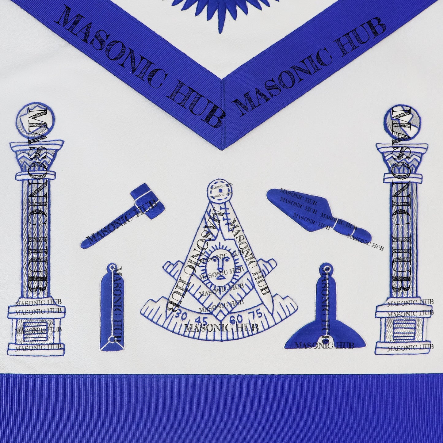 Masonic Past Master Working Tools Apron - Lambskin & Silk Threads - Hand Embroidered
