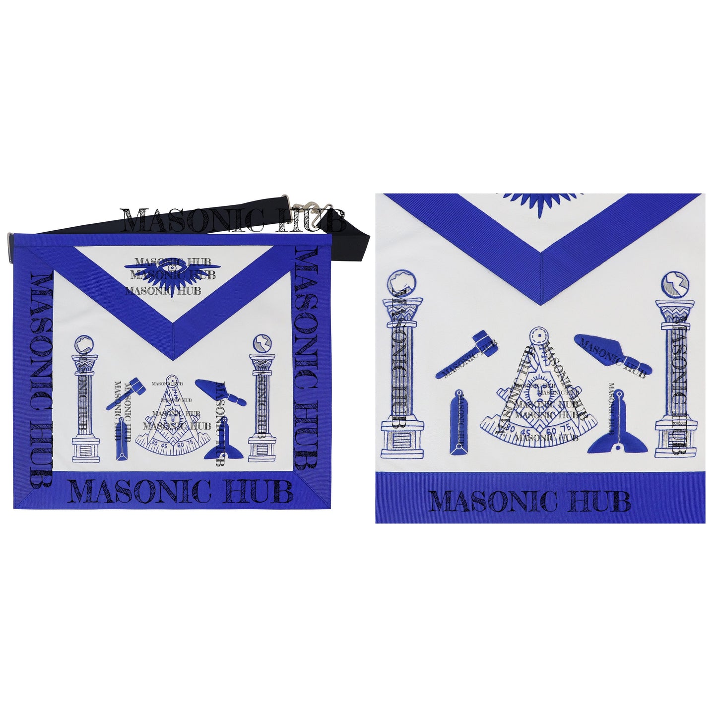 Masonic Past Master Working Tools Apron - Lambskin & Silk Threads - Hand Embroidered