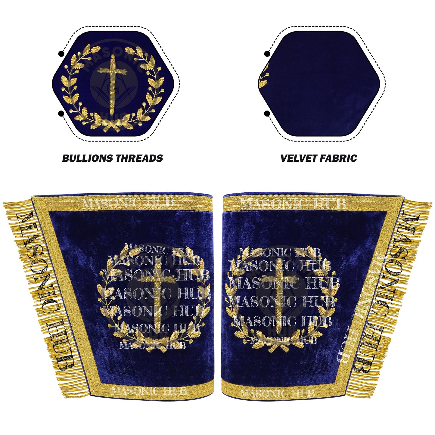 Grand Lodge Masonic Tyler Officer Cuffs – Handcrafted Gold Bullion Embroidery