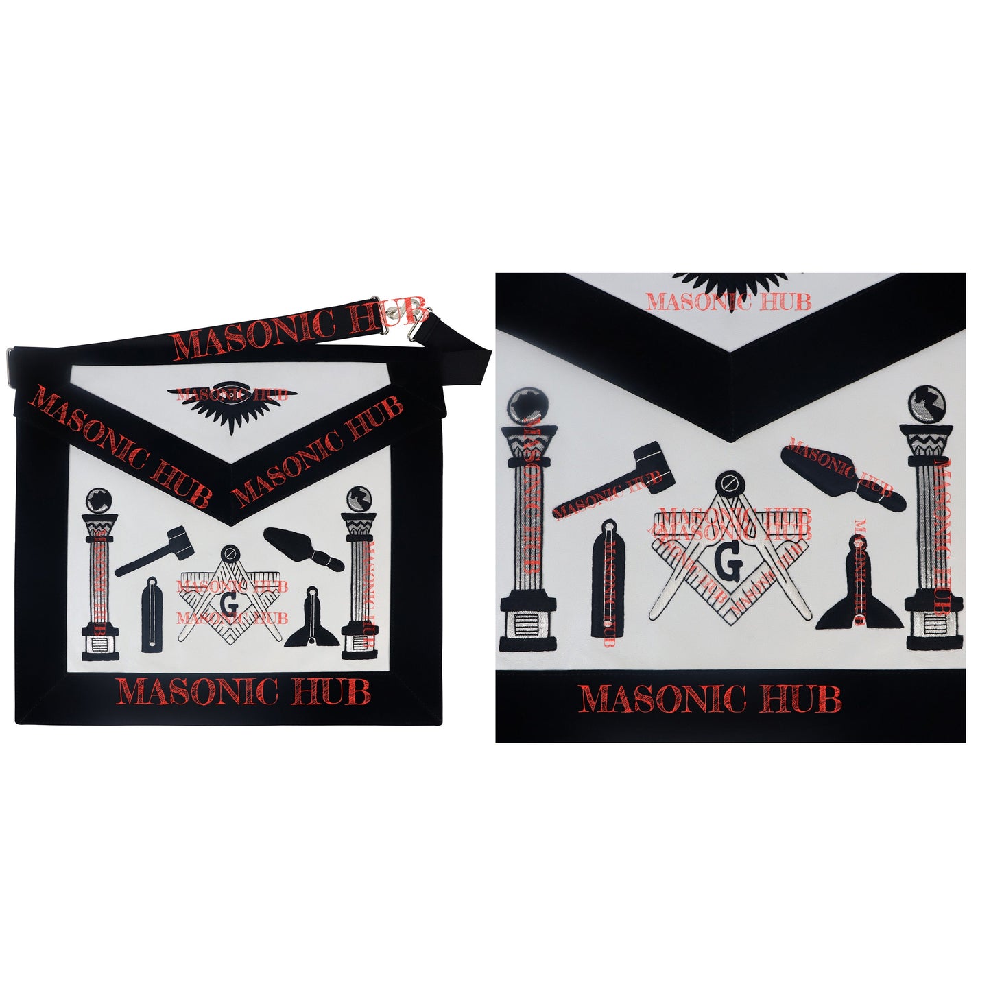 Handmade Masonic Master Mason Apron - Lambskin with Working Tools Embroidery