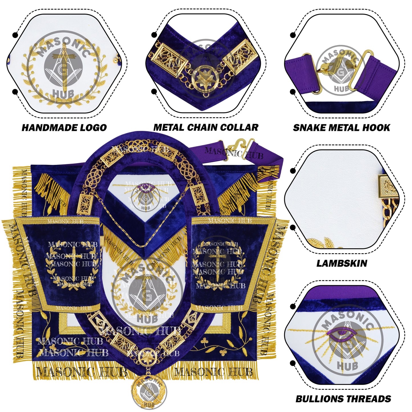 Masonic Grand Lodge Tyler Regalia Set – Hand Embroidered Lambskin Apron