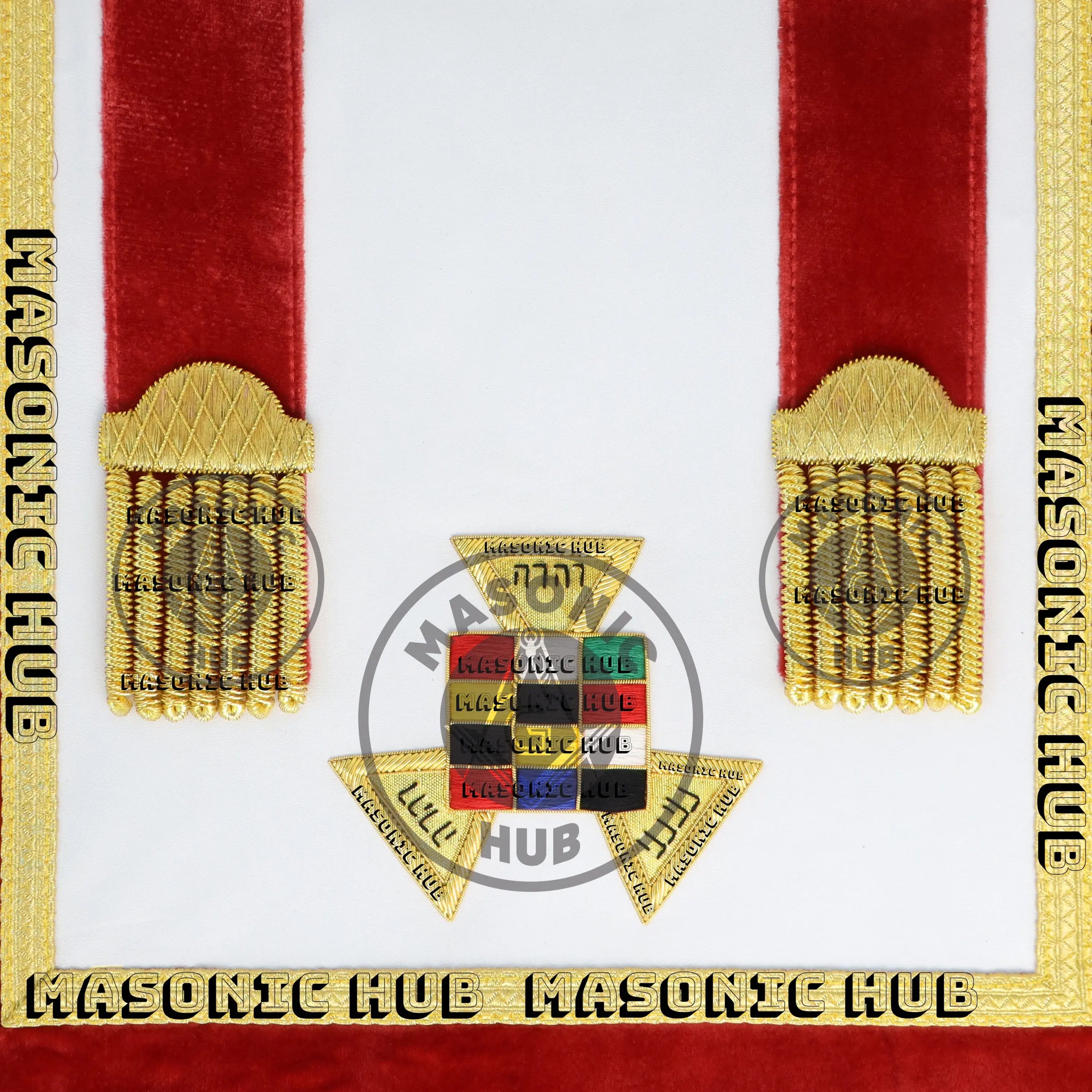 Past High Priest Royal Arch Apron – Red Velvet & Gold Bullion with Embroidered Masonic Hub