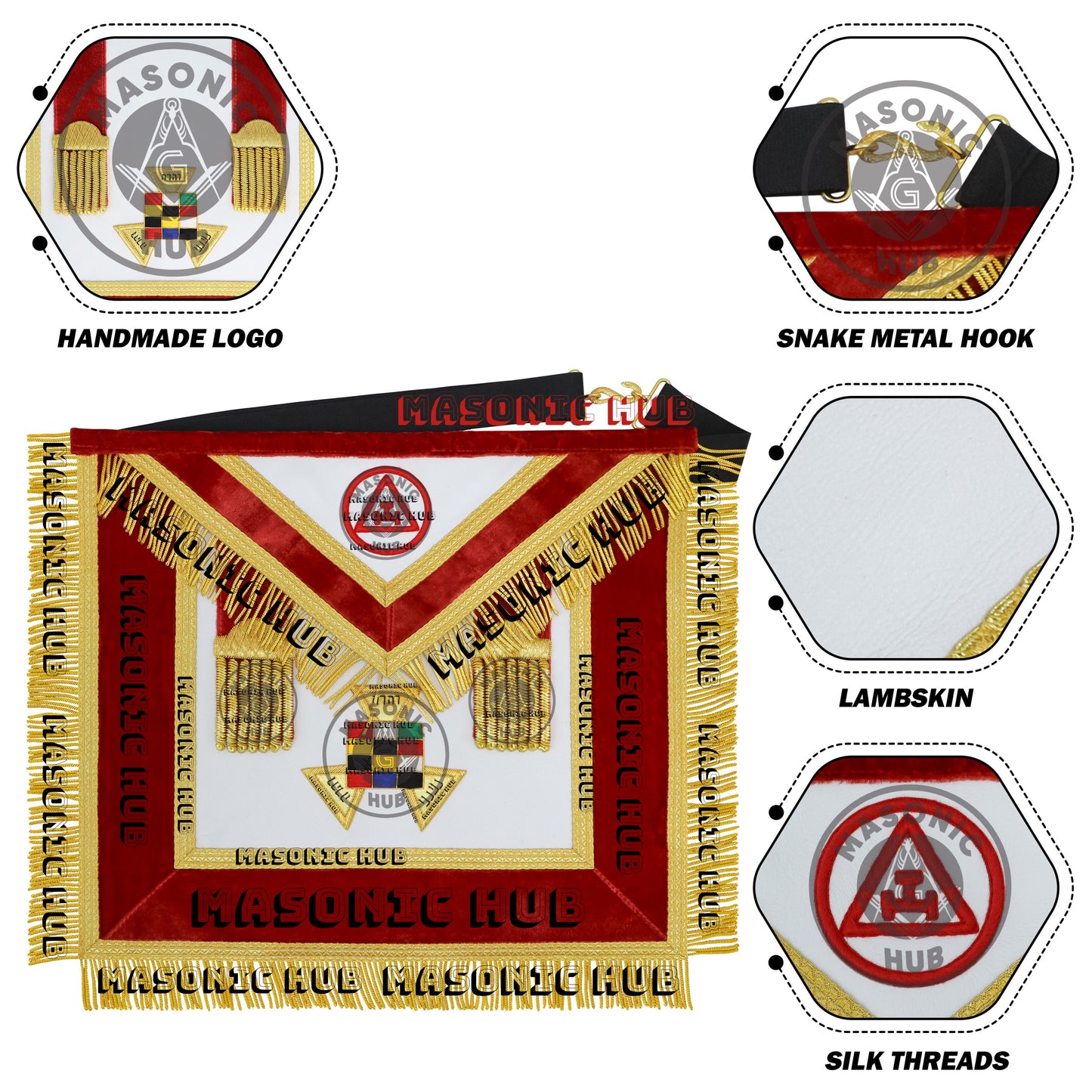Past High Priest Royal Arch Apron – Red Velvet & Gold Bullion with Embroidered