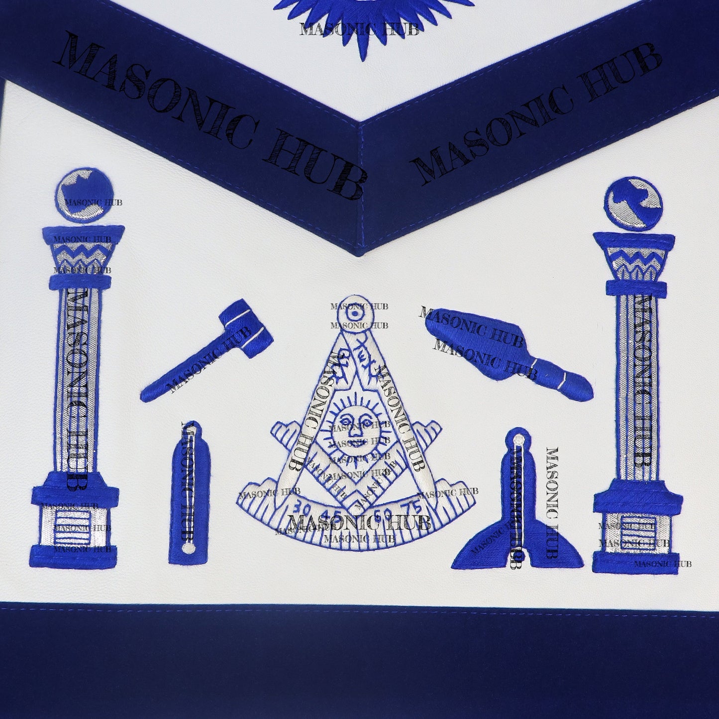 Masonic Past Master Lambskin Working Tools Apron - Hand-Embroidered Freemason