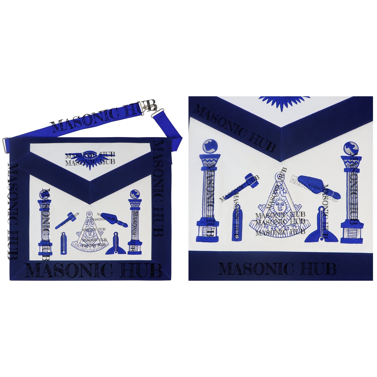 Masonic Past Master Lambskin Working Tools Apron - Hand-Embroidered Freemason