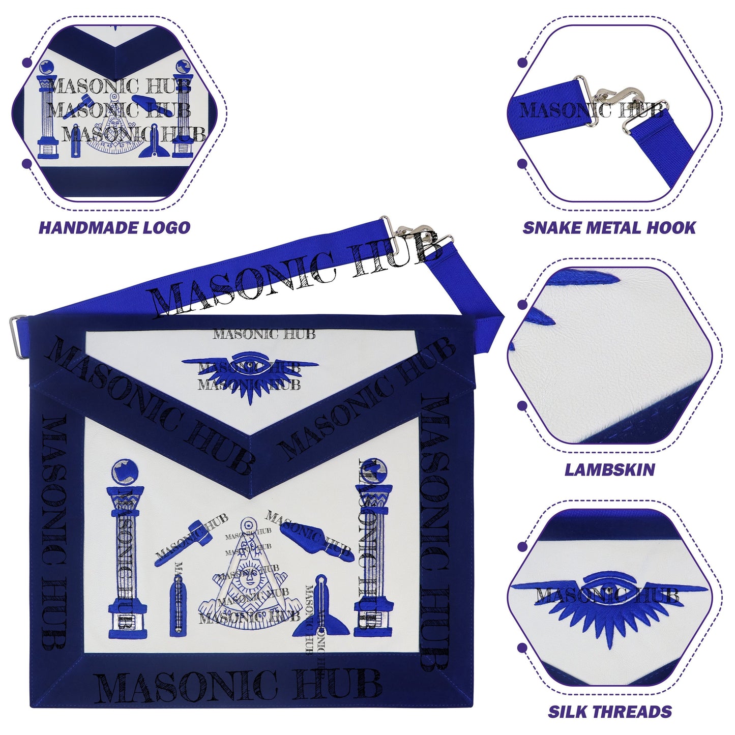 Masonic Past Master Lambskin Working Tools Apron - Hand-Embroidered Freemason