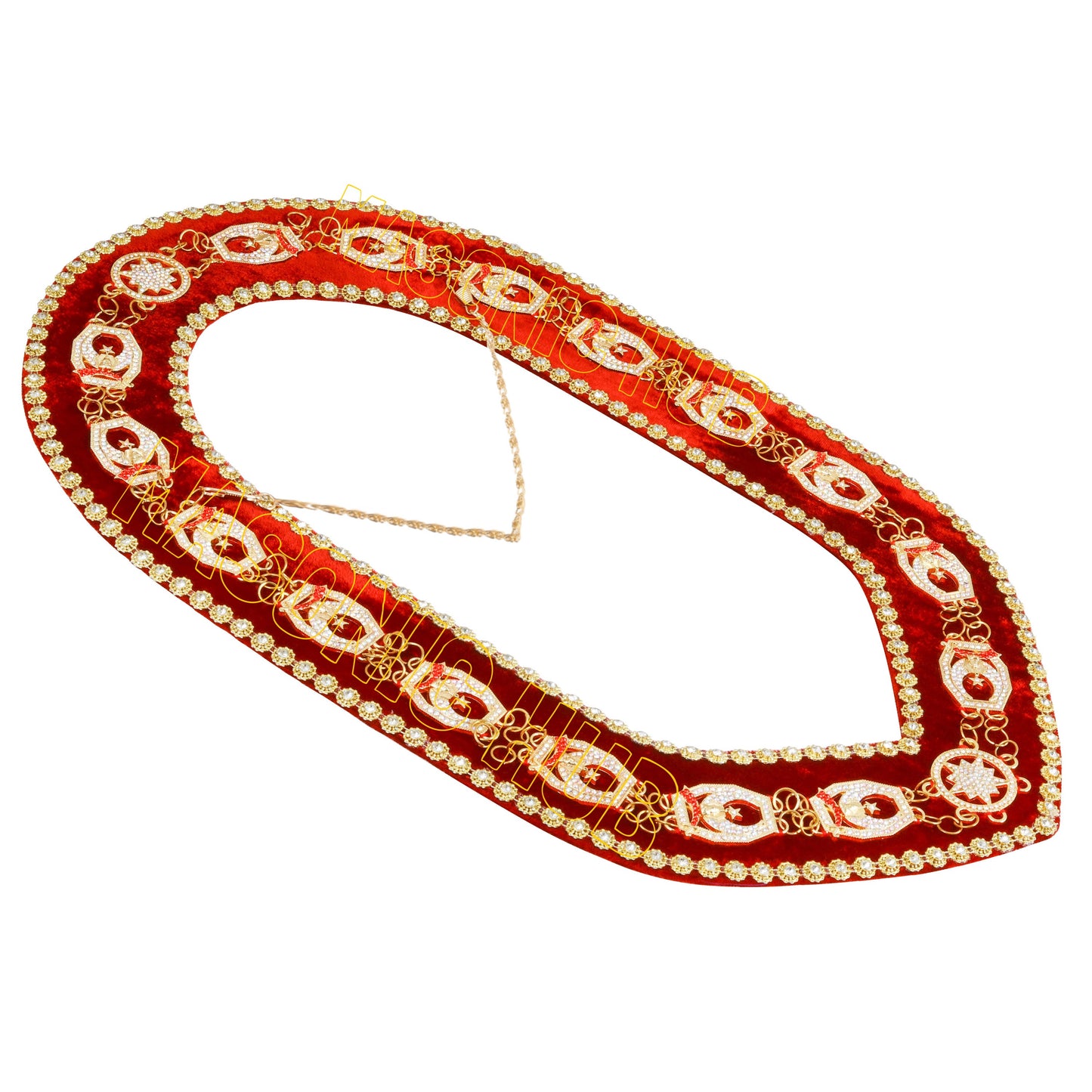 Masonic Regalia Rhinestones Jewels Shriner Chain Collar With Red Backing Velvet