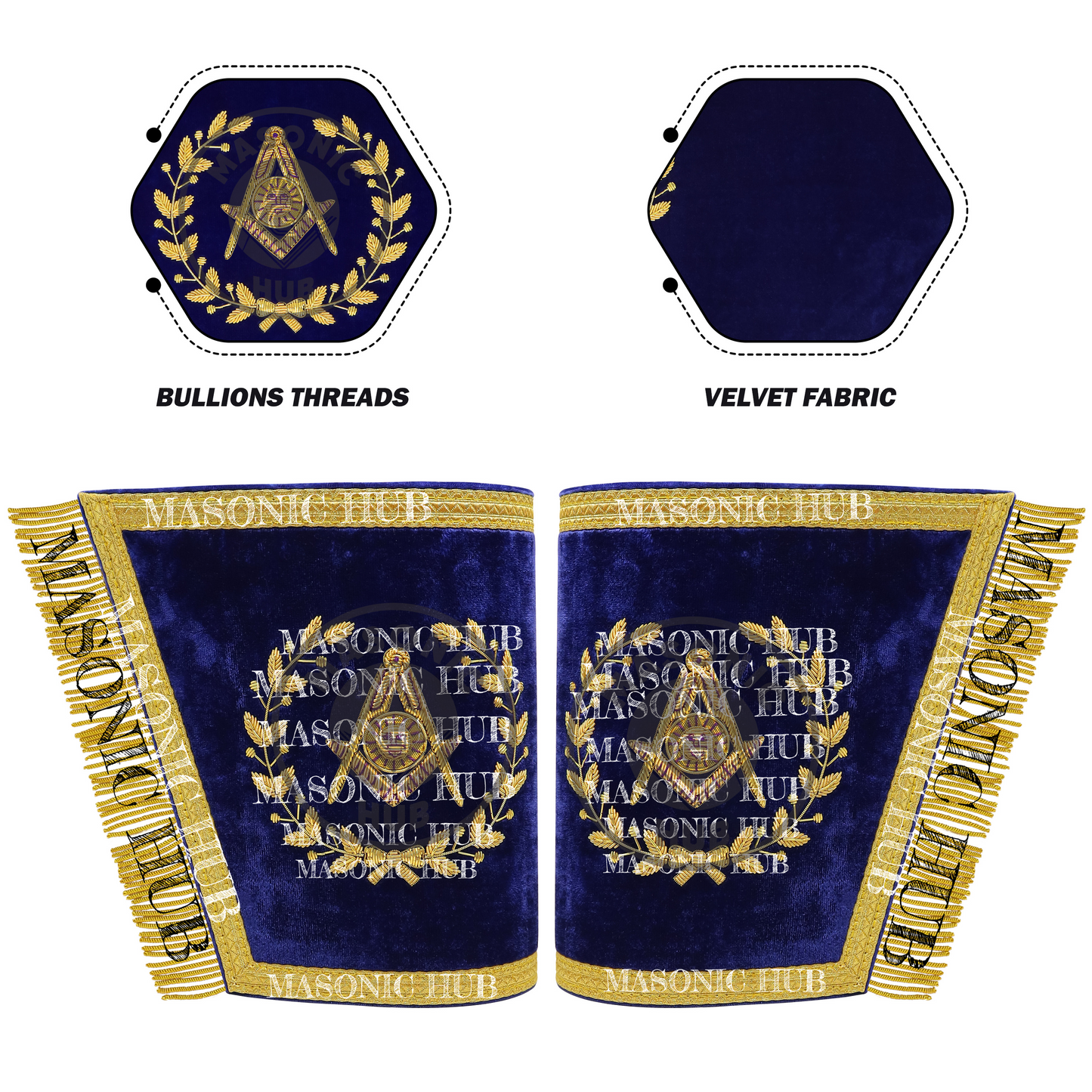 Masonic Grand Lodge Master of Ceremonies Cuffs Set Hand Embroidered Gold Bullion