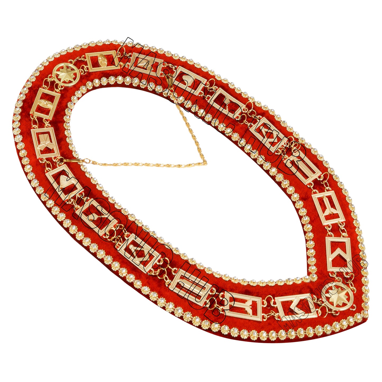 Masonic Blue Lodge Working Tools Masonic Chain Collar with Rhinestone Red Velvet