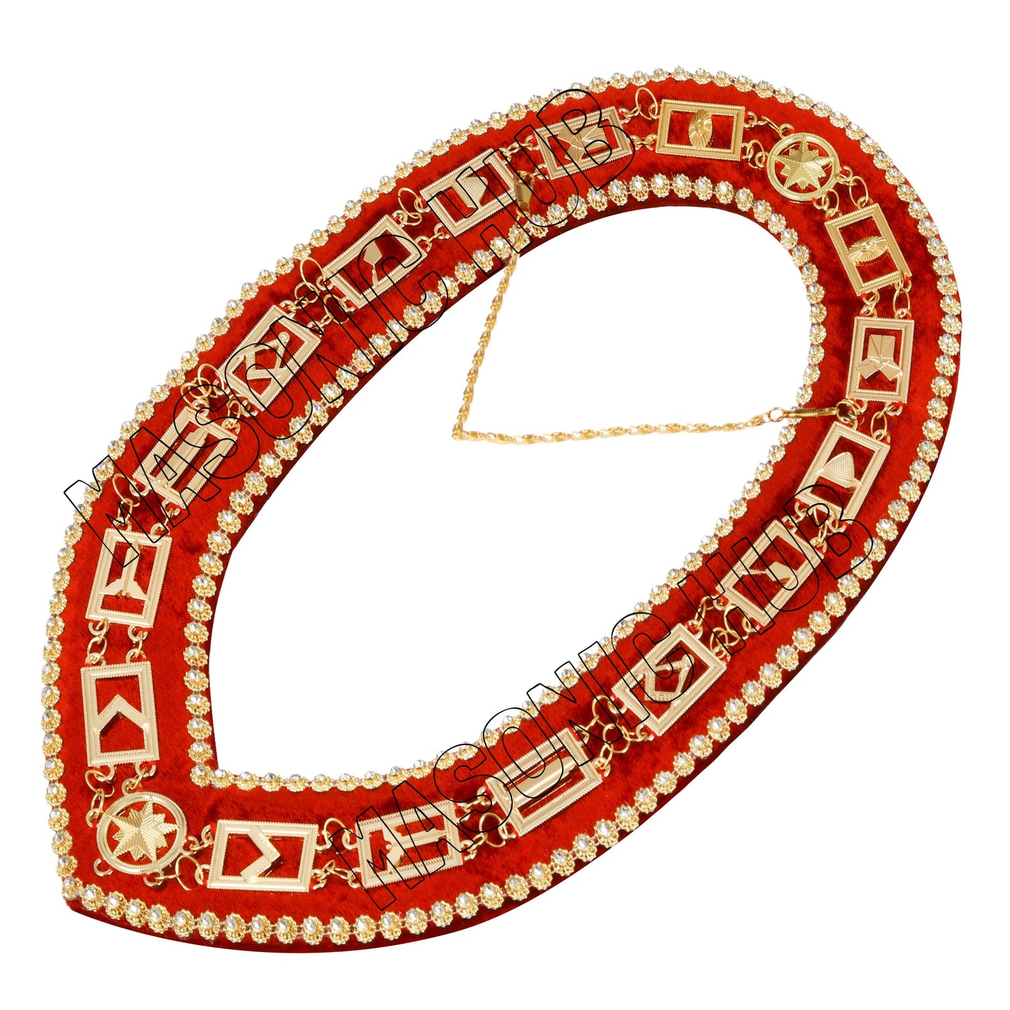 Masonic Blue Lodge Working Tools Masonic Chain Collar with Rhinestone Red Velvet