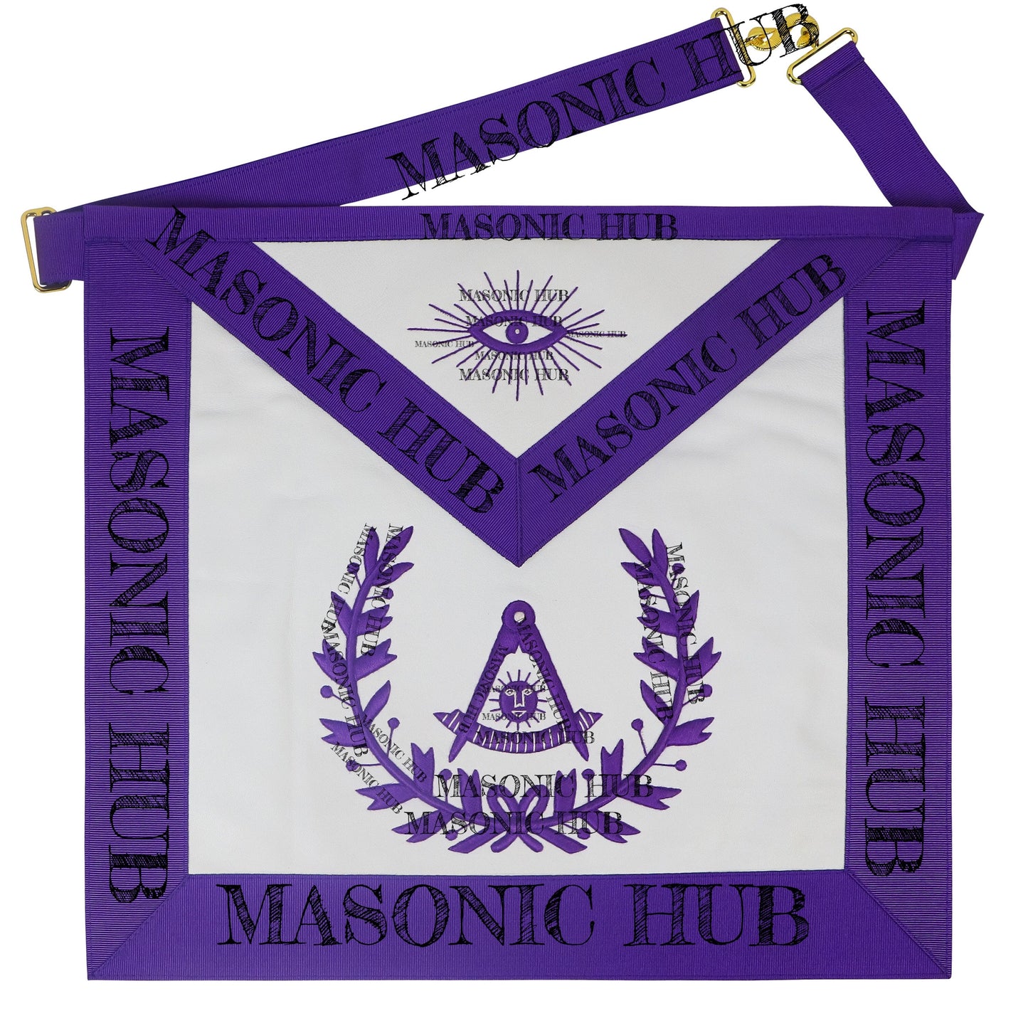 Handcrafted Lambskin Past Master Masonic Apron - Purple Wreath Emblem Freemason
