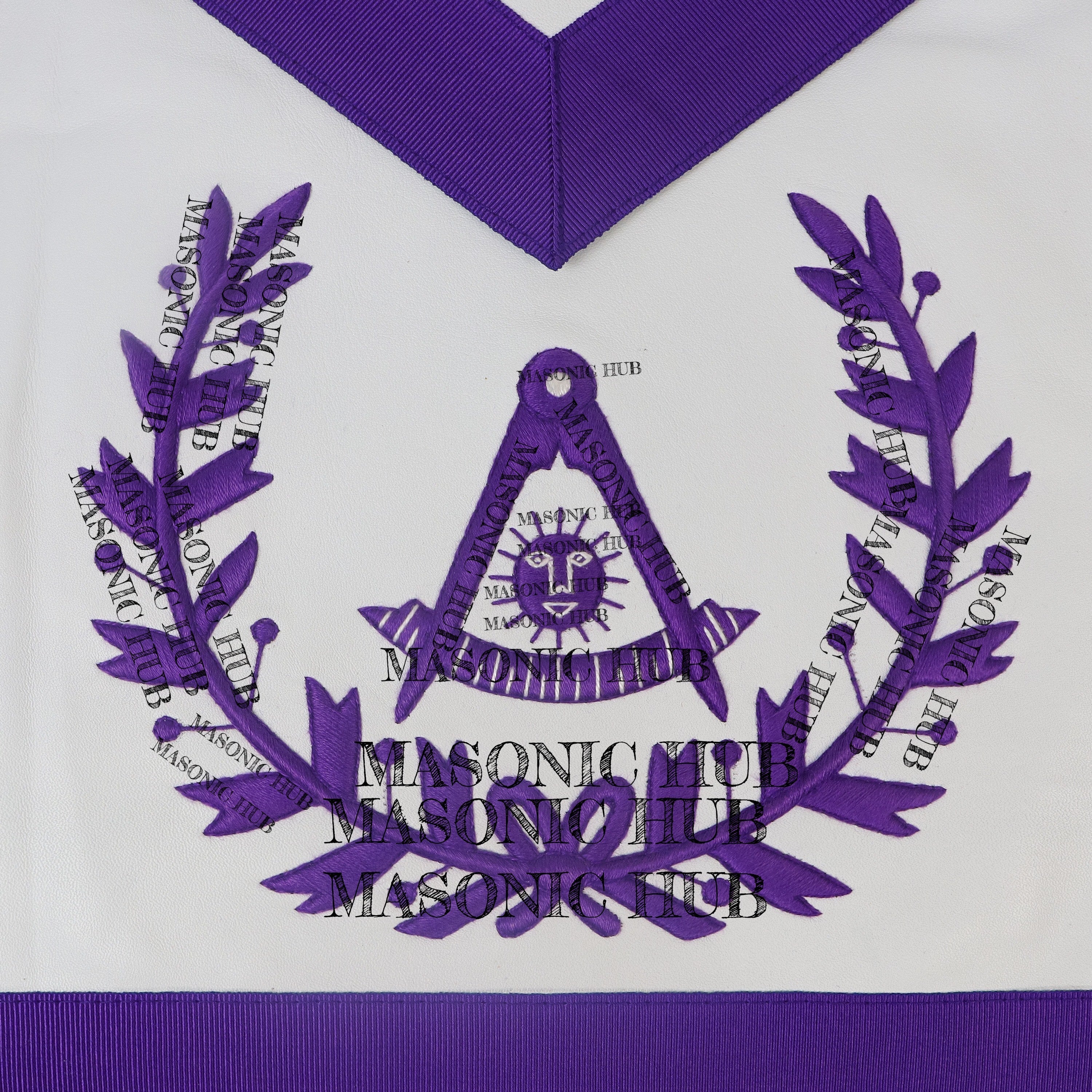 Handcrafted Lambskin Past Master Masonic Apron - Purple Wreath Emblem Freemason My Store