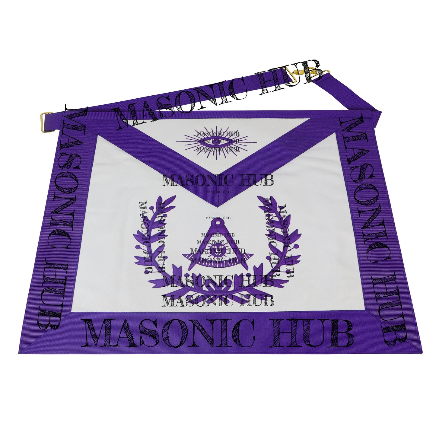 Handcrafted Lambskin Past Master Masonic Apron - Purple Wreath Emblem Freemason