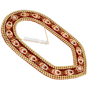 Masonic Regalia Shrine Golden Metal Rhinestones Jewels Chain Collar Red Backing Masonic Hub