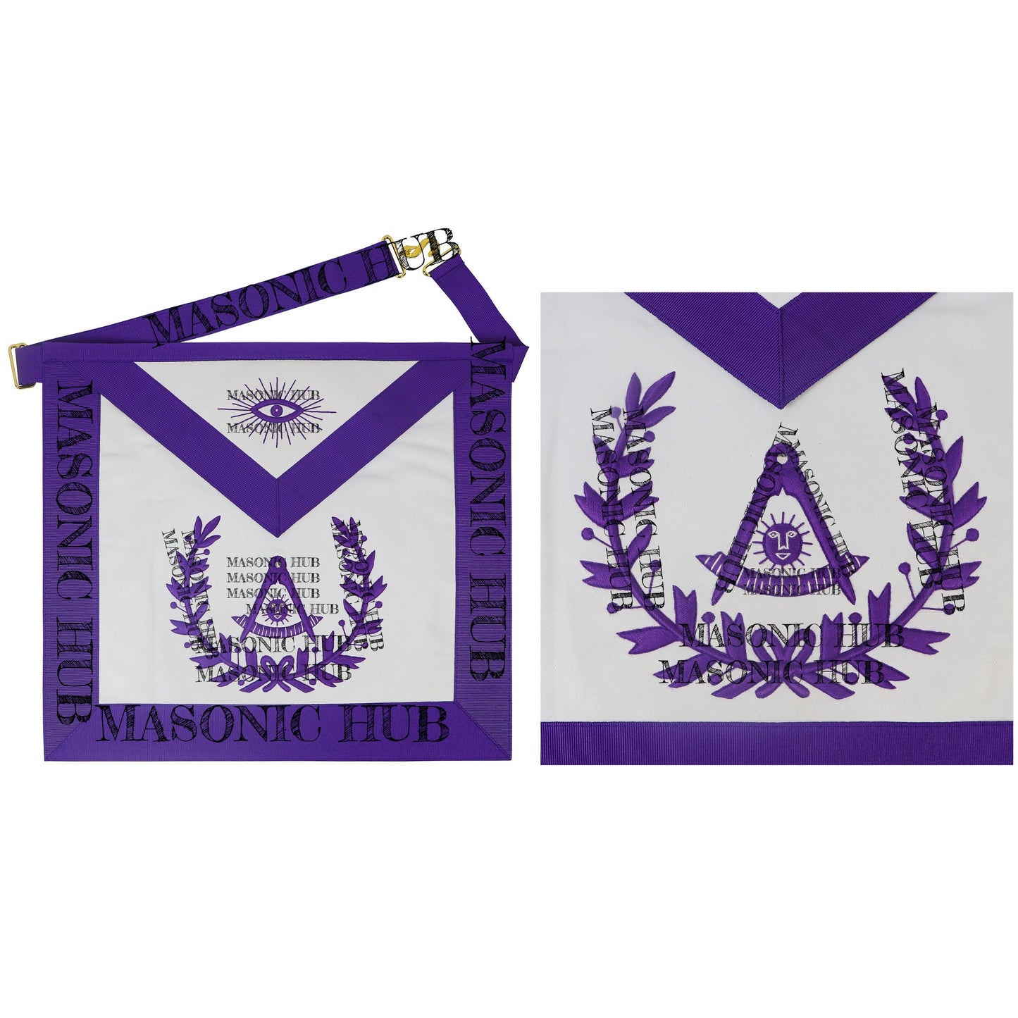 Handcrafted Lambskin Past Master Masonic Apron - Purple Wreath Emblem Freemason