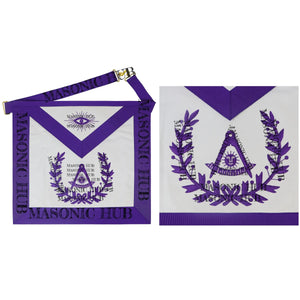 Handcrafted Lambskin Past Master Masonic Apron - Purple Wreath Emblem Freemason My Store
