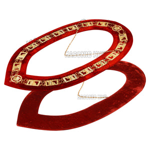Knights Templar Masonic Regalia Metal Chain Collar with Red Velvet Gold Plated Masonic Hub