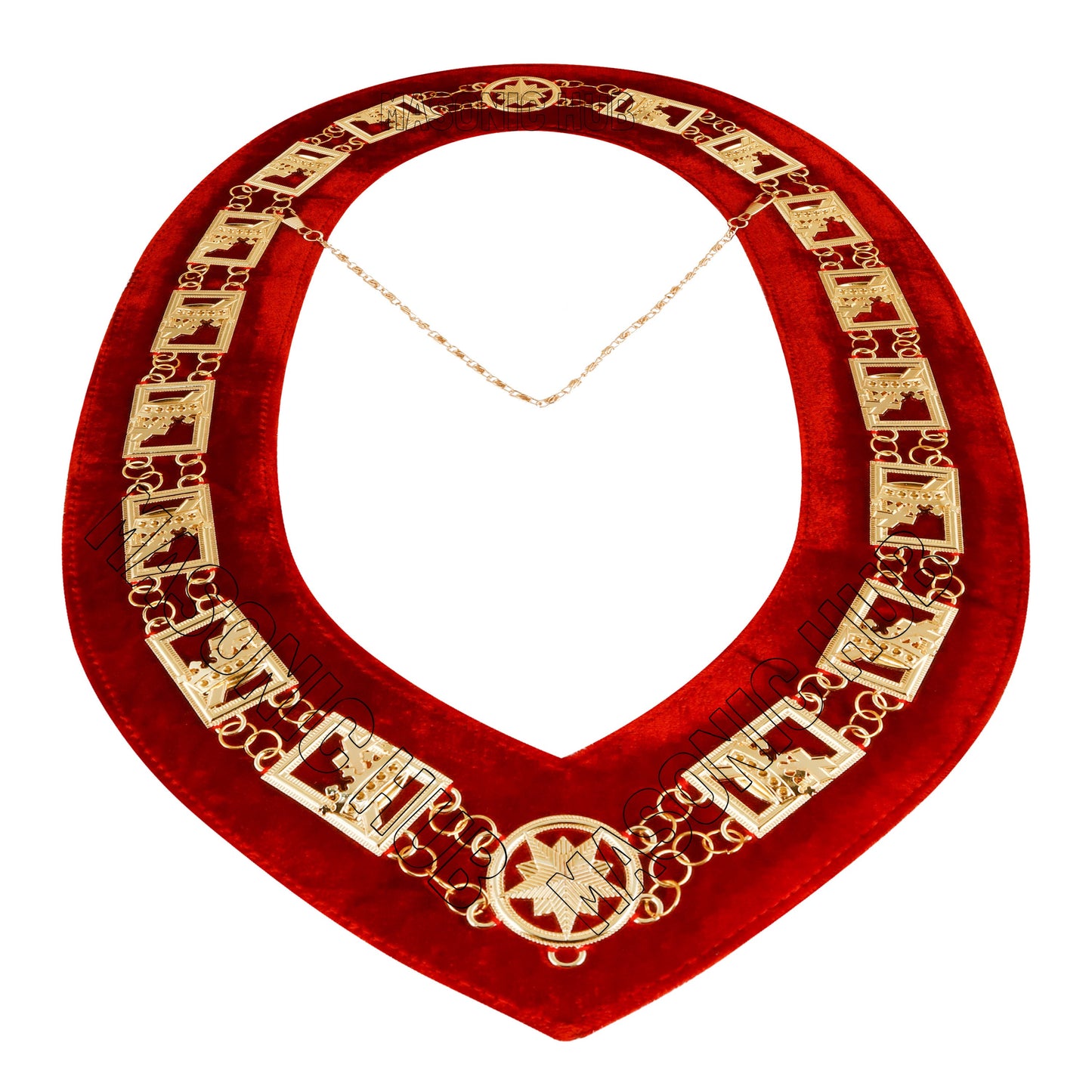Knights Templar Masonic Regalia Metal Chain Collar with Red Velvet Gold Plated