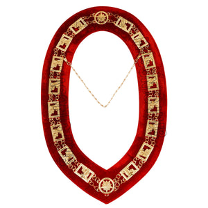 Knights Templar Masonic Regalia Metal Chain Collar with Red Velvet Gold Plated Masonic Hub