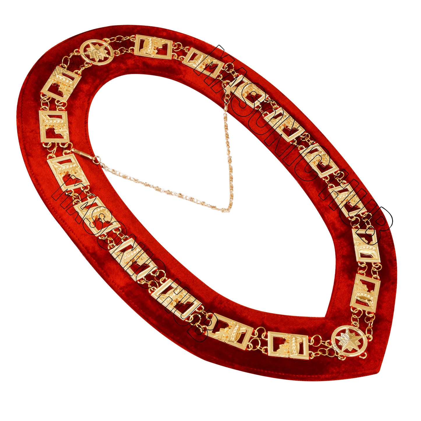 Knights Templar Masonic Regalia Metal Chain Collar with Red Velvet Gold Plated