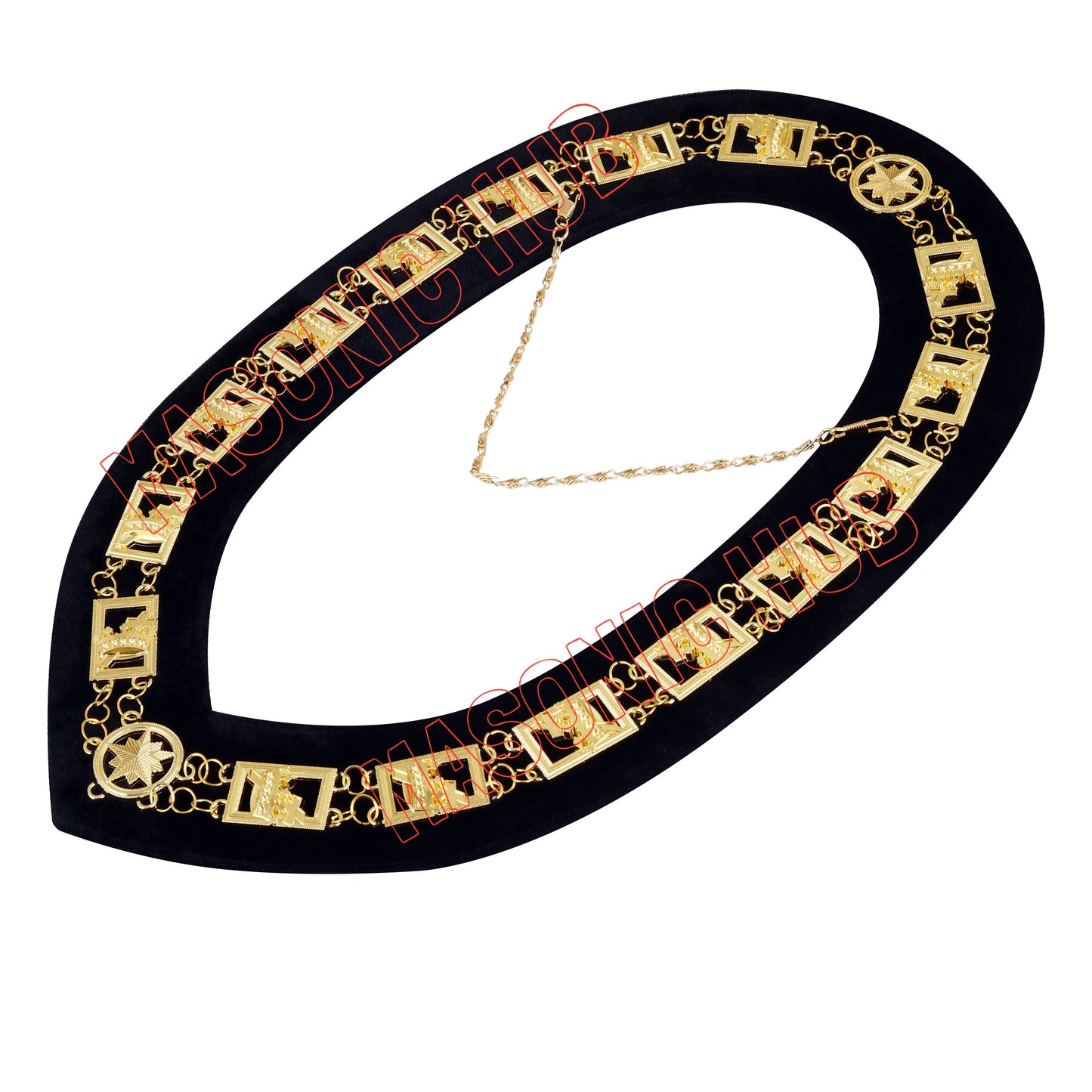 Knights Templar Masonic Regalia Metal Chain Collar with Black Velvet Gold Plated