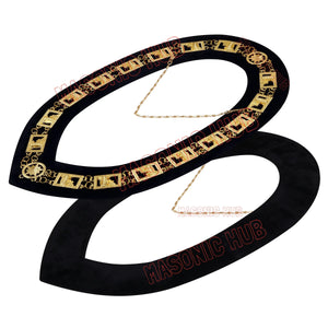 Knights Templar Masonic Regalia Metal Chain Collar with Black Velvet Gold Plated Masonic Hub